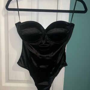 Hey Babe Black Satin Bodysuit